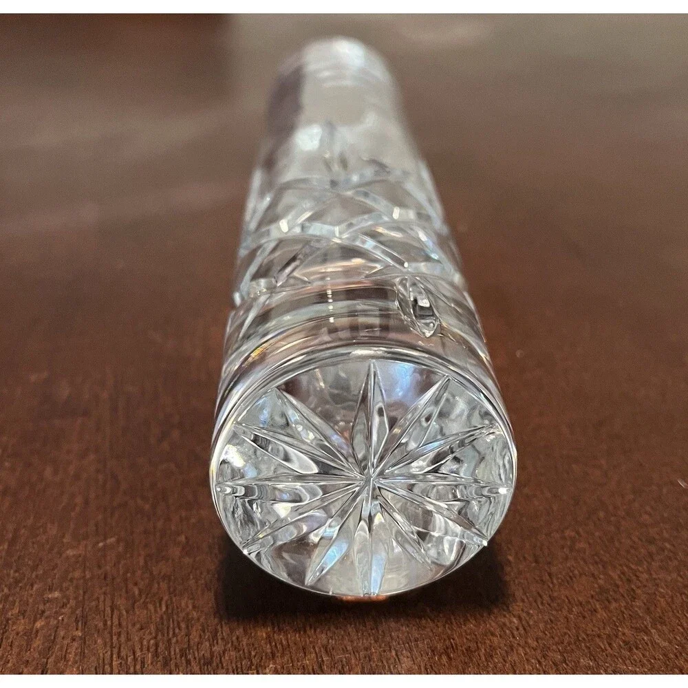 Vintage TR Made In Poland Genuine Cut Crystal Thick Vase 8” Tall, 1.75” Wide